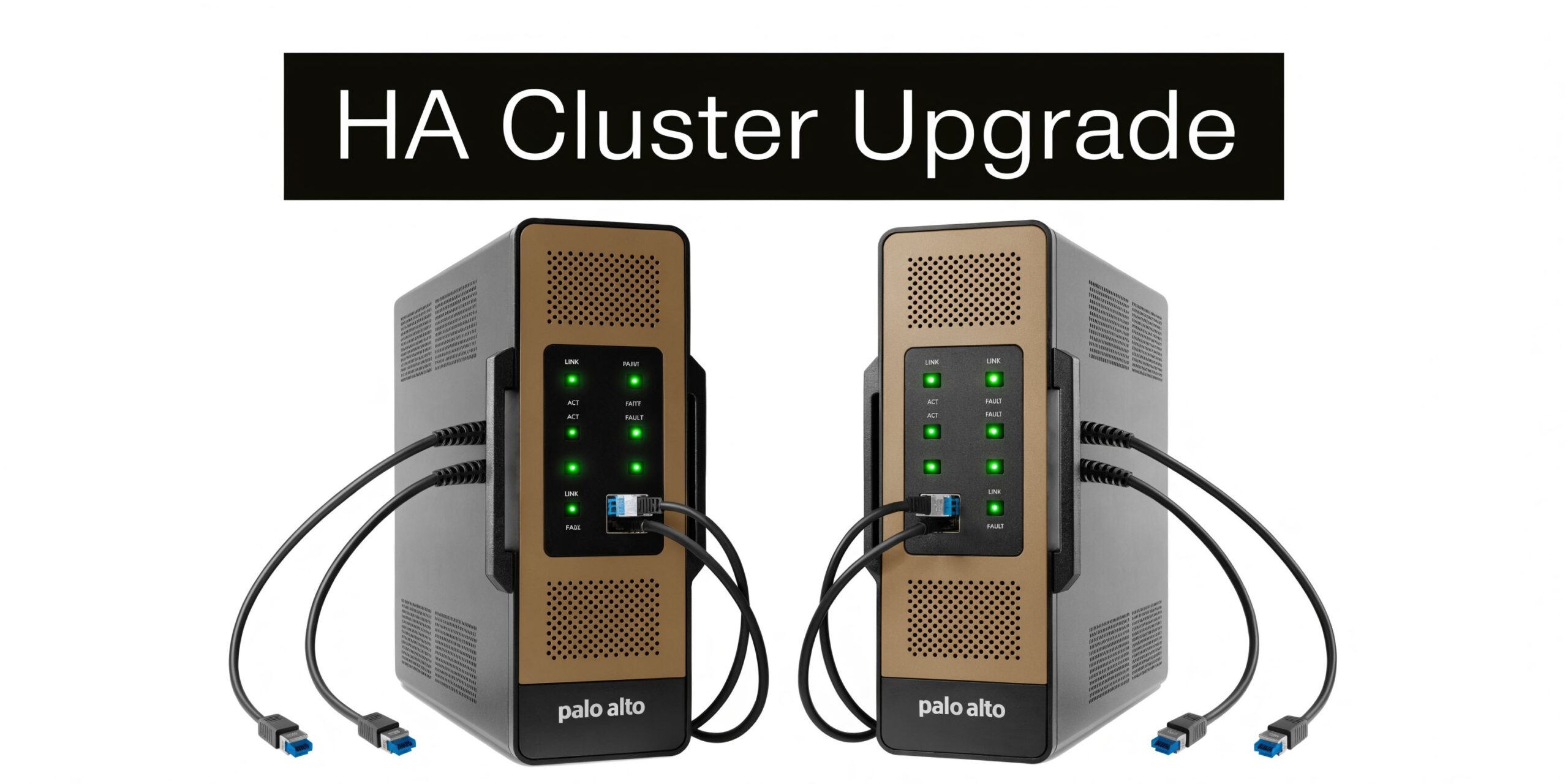 Two Palo Alto network firewall devices arranged for a high availability cluster system hardware upgrade.